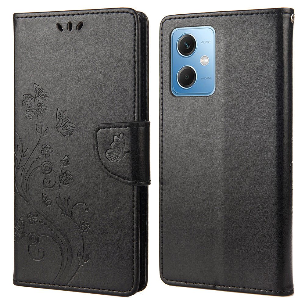 For Xiaomi Redmi Note 12 5G (Global) / (India) / (China) / Poco X5 5G Phone Case Flower Butterfly Imprinted Leather Wallet Stand Cover
