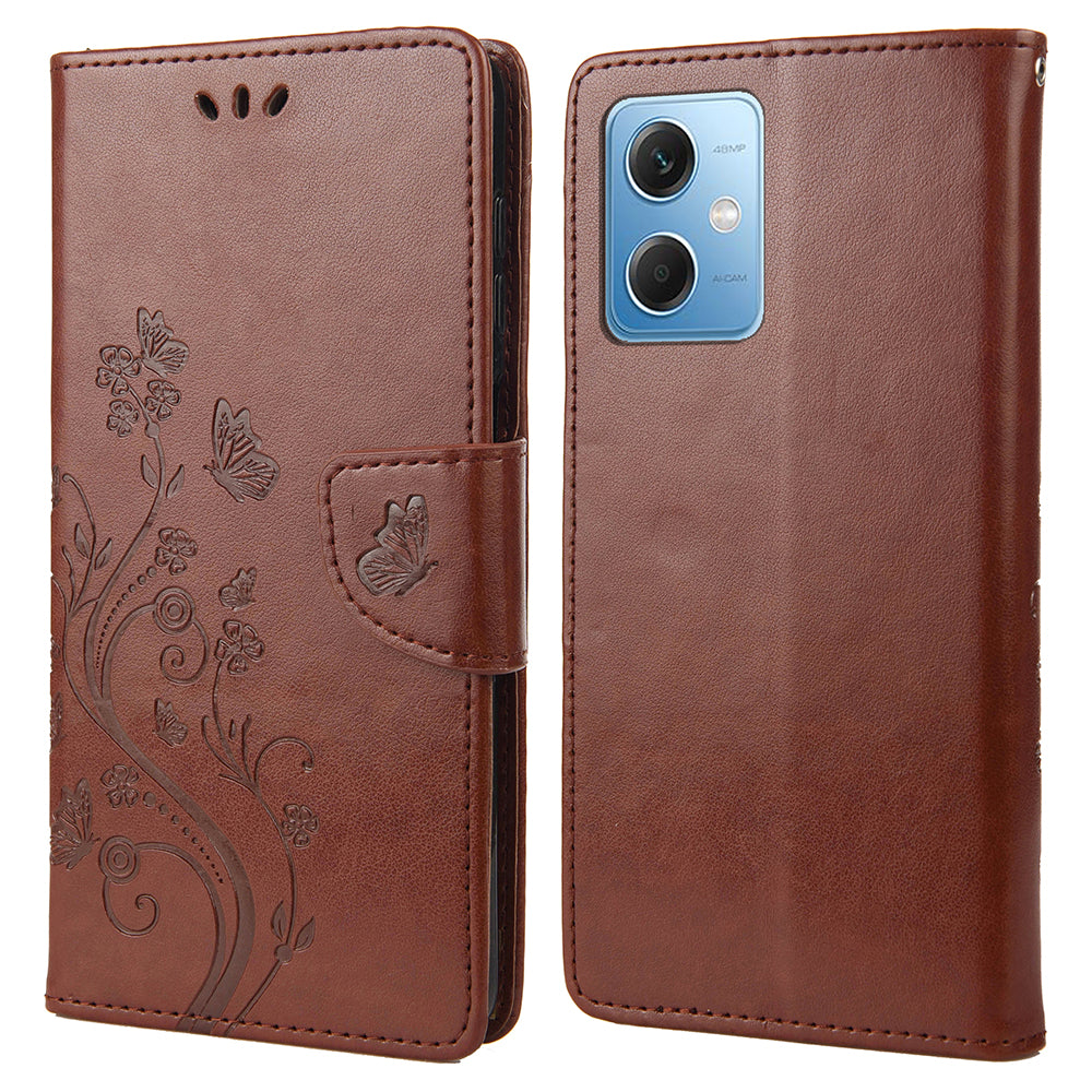 For Xiaomi Redmi Note 12 5G (Global) / (India) / (China) / Poco X5 5G Phone Case Flower Butterfly Imprinted Leather Wallet Stand Cover