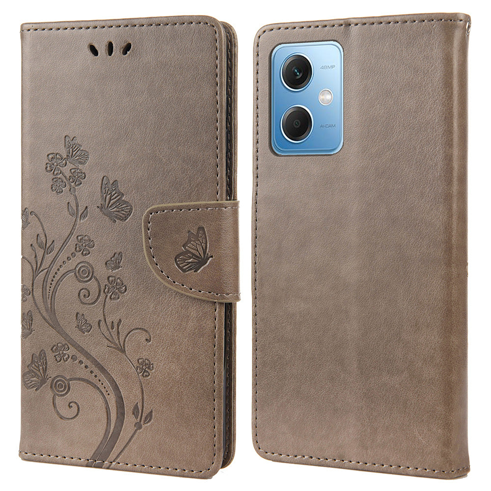 For Xiaomi Redmi Note 12 5G (Global) / (India) / (China) / Poco X5 5G Phone Case Flower Butterfly Imprinted Leather Wallet Stand Cover