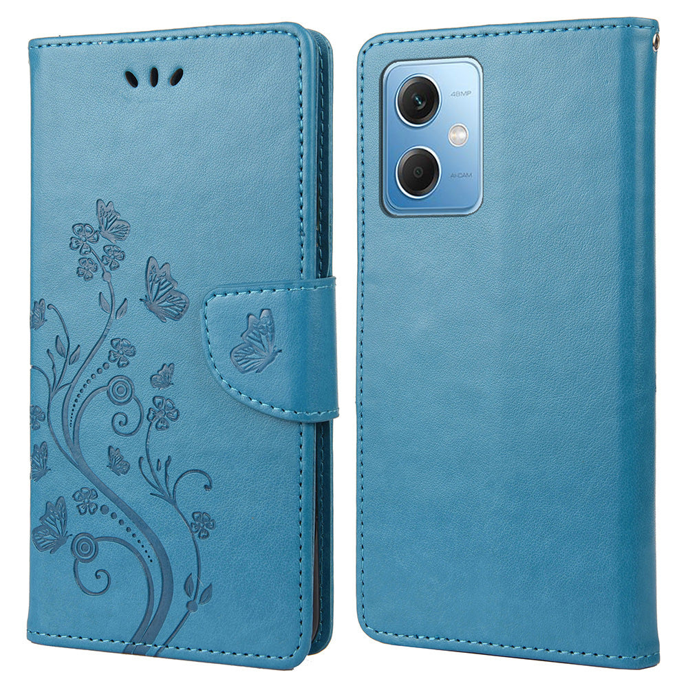 For Xiaomi Redmi Note 12 5G (Global) / (India) / (China) / Poco X5 5G Phone Case Flower Butterfly Imprinted Leather Wallet Stand Cover