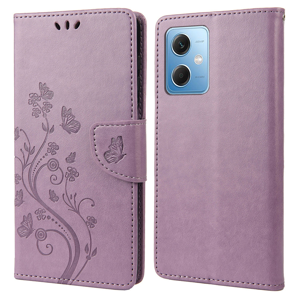 For Xiaomi Redmi Note 12 5G (Global) / (India) / (China) / Poco X5 5G Phone Case Flower Butterfly Imprinted Leather Wallet Stand Cover