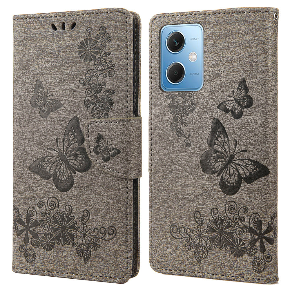 For Xiaomi Redmi Note 12 5G (Global) / (India) / (China) / Poco X5 5G Phone Leather Case Wallet Stand Butterflies Flower Imprinting Cover