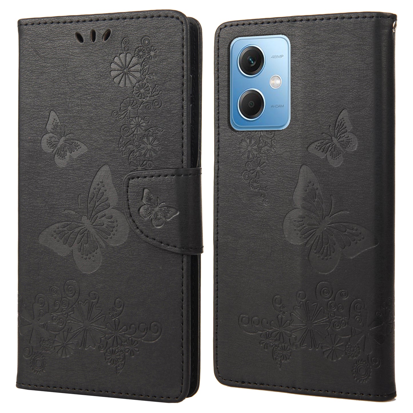 For Xiaomi Redmi Note 12 5G (Global) / (India) / (China) / Poco X5 5G Phone Leather Case Wallet Stand Butterflies Flower Imprinting Cover