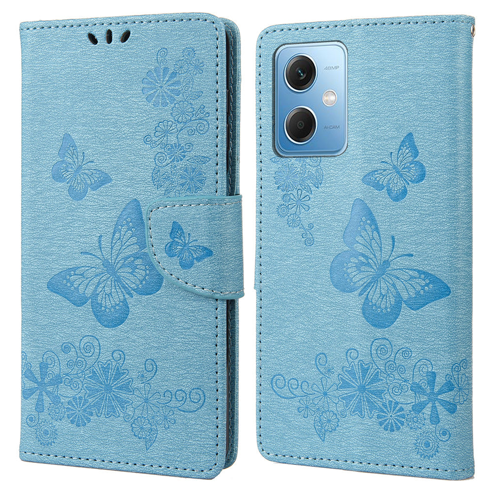 For Xiaomi Redmi Note 12 5G (Global) / (India) / (China) / Poco X5 5G Phone Leather Case Wallet Stand Butterflies Flower Imprinting Cover