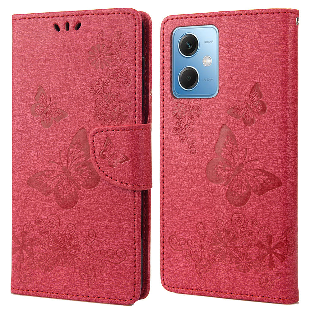 For Xiaomi Redmi Note 12 5G (Global) / (India) / (China) / Poco X5 5G Phone Leather Case Wallet Stand Butterflies Flower Imprinting Cover