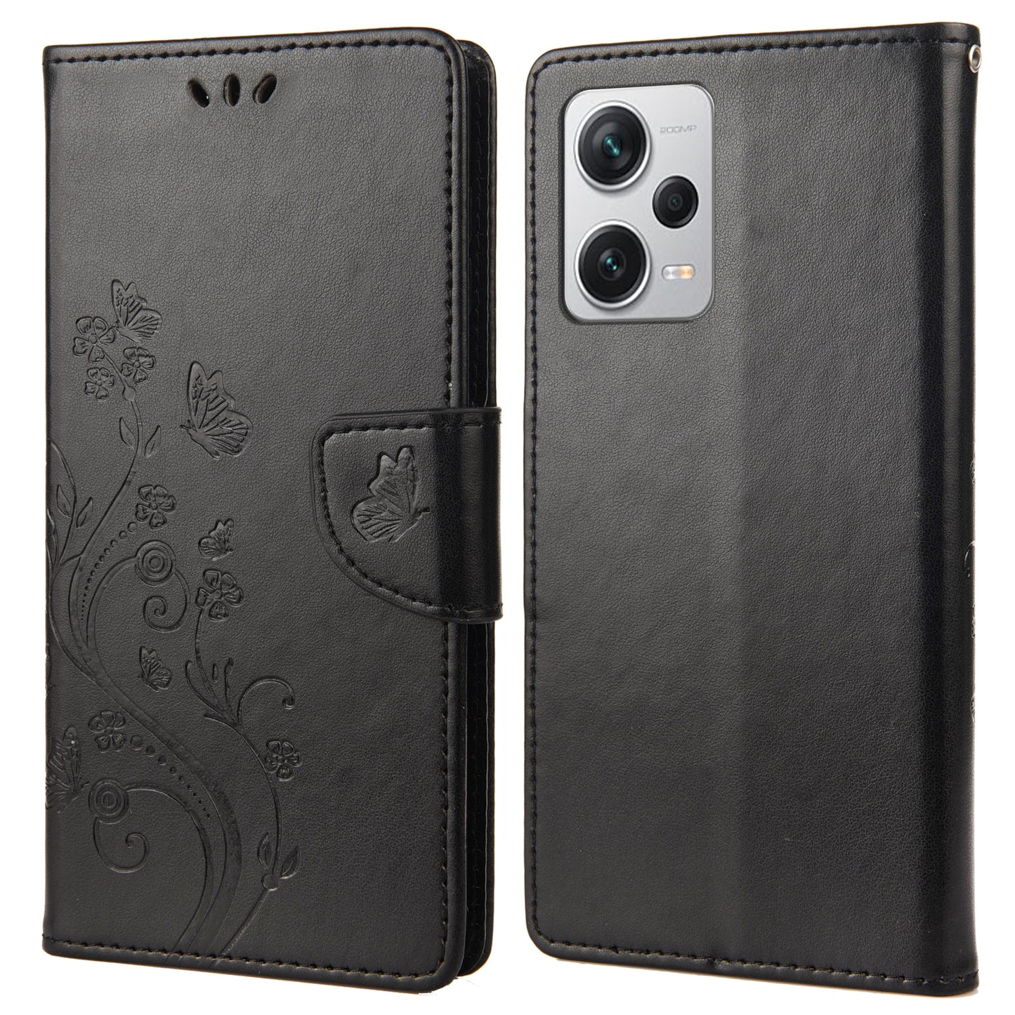 For Xiaomi Redmi Note 12 Pro+ 5G Stand Phone Case PU Leather Flower Butterfly Imprinted Wallet Cover