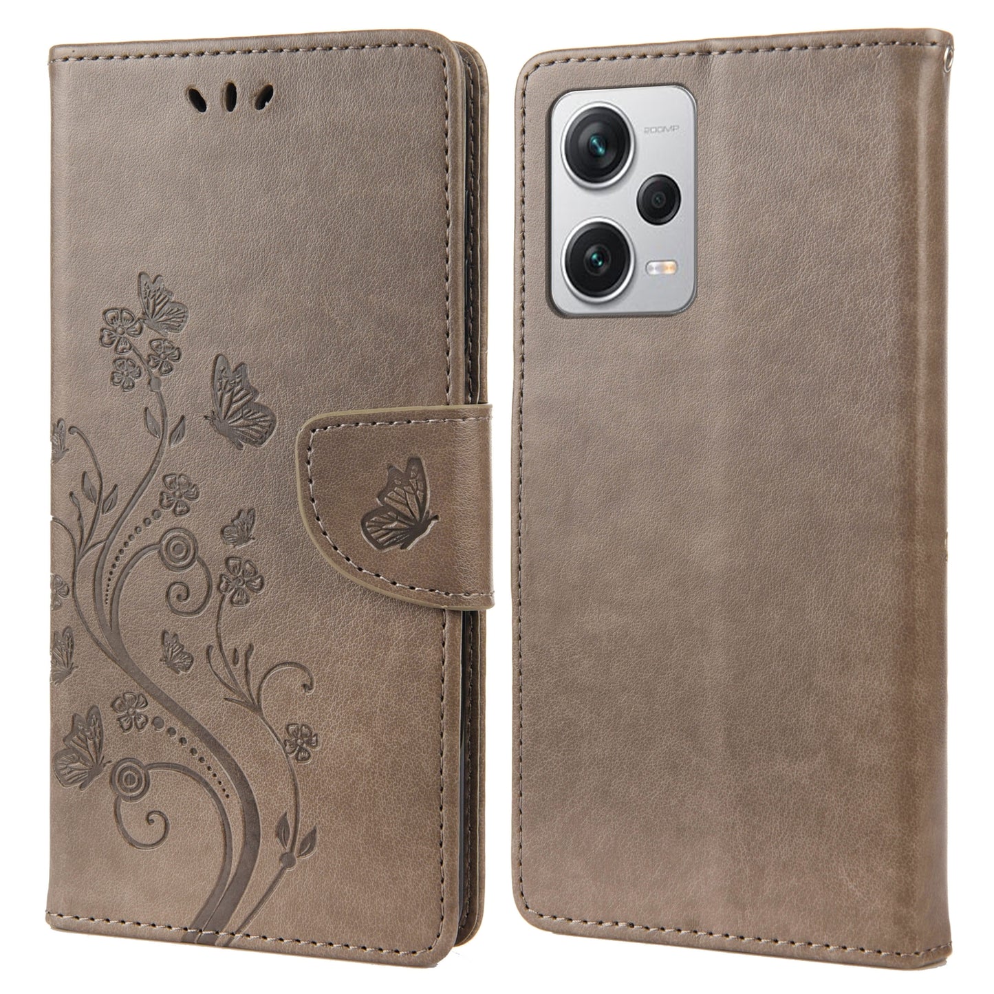 For Xiaomi Redmi Note 12 Pro+ 5G Stand Phone Case PU Leather Flower Butterfly Imprinted Wallet Cover