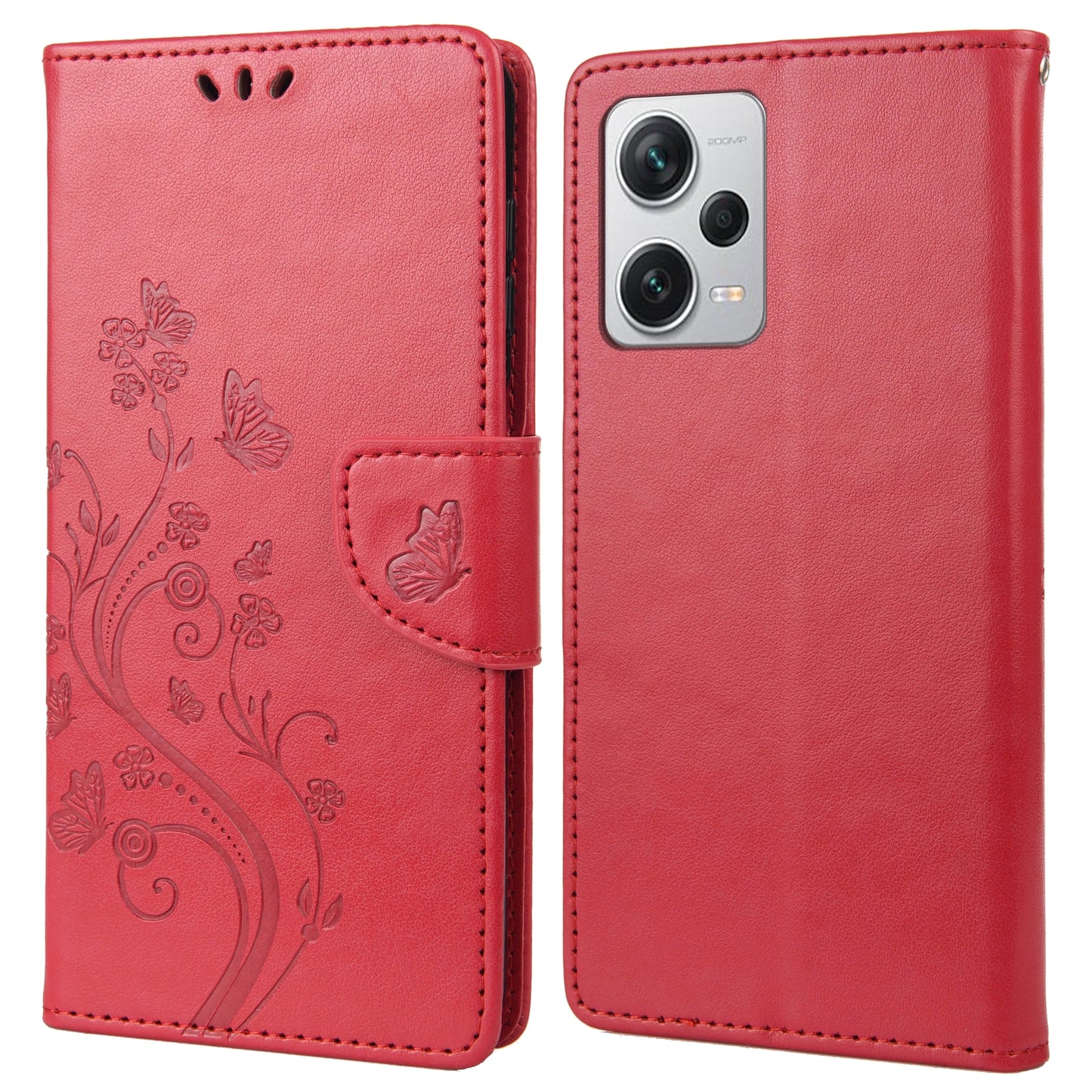 For Xiaomi Redmi Note 12 Pro+ 5G Stand Phone Case PU Leather Flower Butterfly Imprinted Wallet Cover