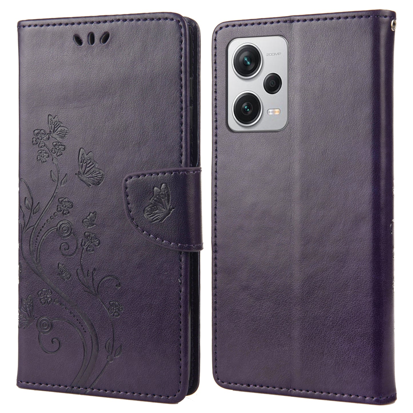 For Xiaomi Redmi Note 12 Pro+ 5G Stand Phone Case PU Leather Flower Butterfly Imprinted Wallet Cover