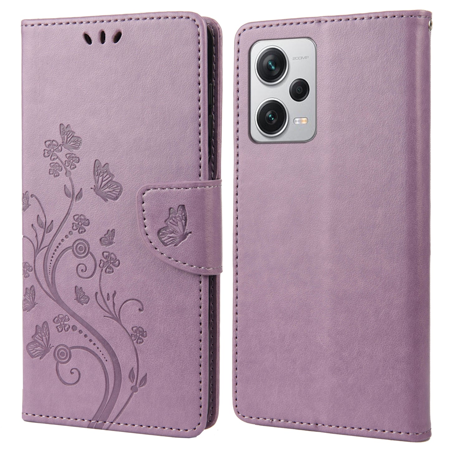 For Xiaomi Redmi Note 12 Pro+ 5G Stand Phone Case PU Leather Flower Butterfly Imprinted Wallet Cover