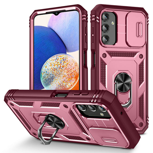 Shockproof Case for Samsung Galaxy A14 4G Kickstand PC TPU Cover with Card Slot, Lens Guard