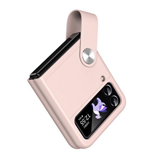 For Samsung Galaxy Z Flip4 5G PU Leather + PC Phone Case Finger Strap Holder Kickstand Cover