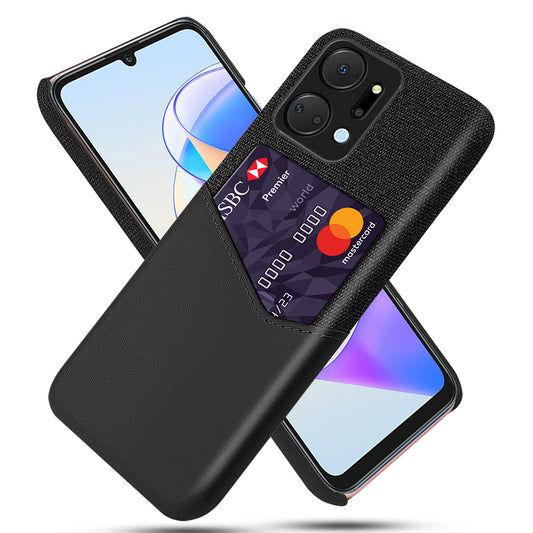 For Honor X7a 5G Cell Phone Protector Card Slot Phone Case Cloth Texture PU Leather+PC Shell