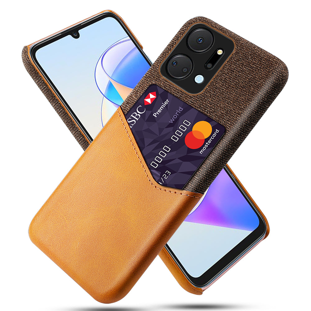 For Honor X7a 5G Cell Phone Protector Card Slot Phone Case Cloth Texture PU Leather+PC Shell