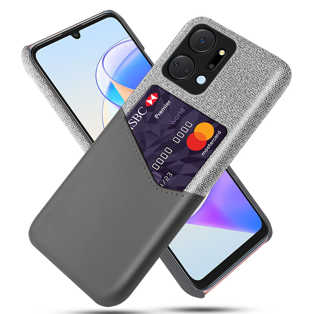 For Honor X7a 5G Cell Phone Protector Card Slot Phone Case Cloth Texture PU Leather+PC Shell