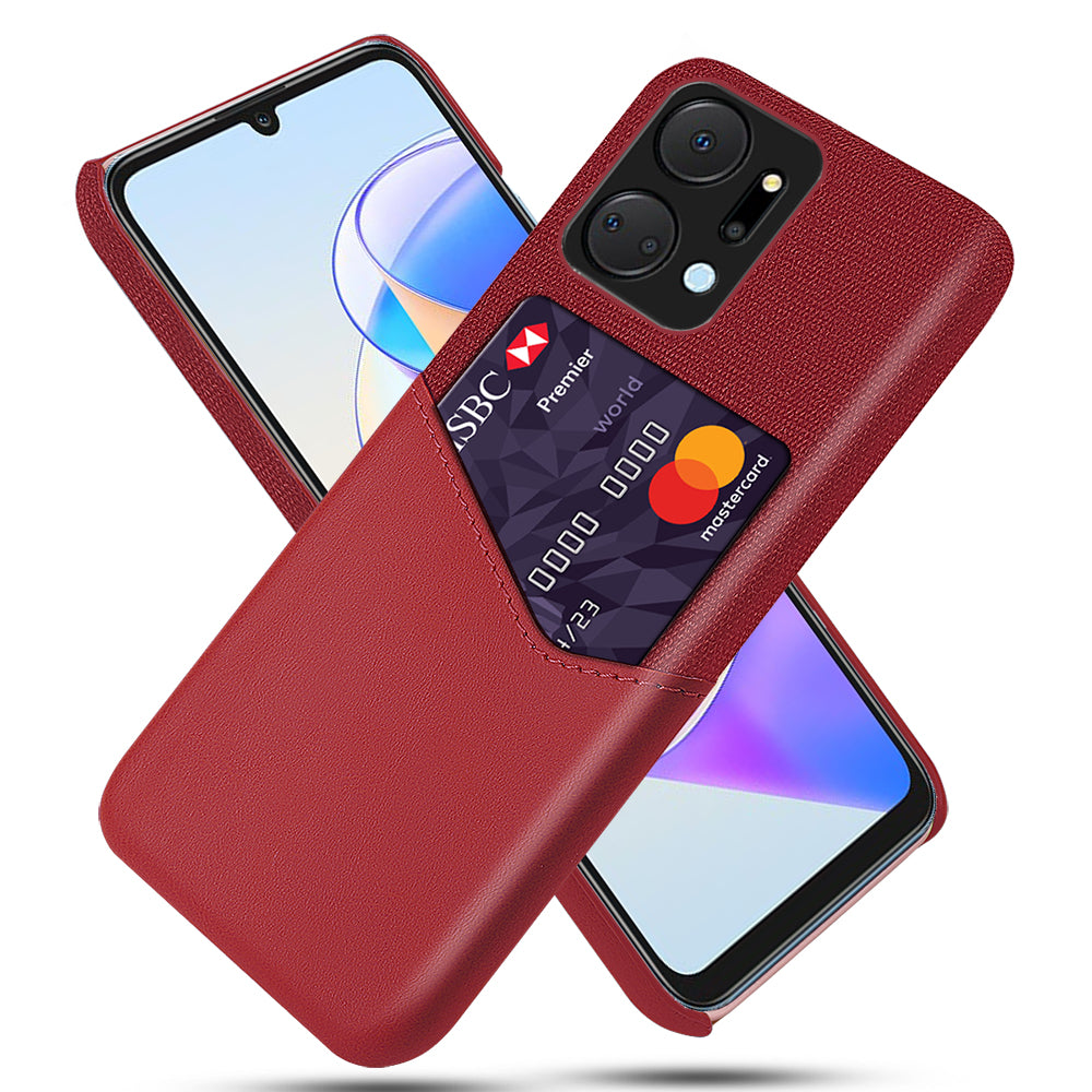 For Honor X7a 5G Cell Phone Protector Card Slot Phone Case Cloth Texture PU Leather+PC Shell