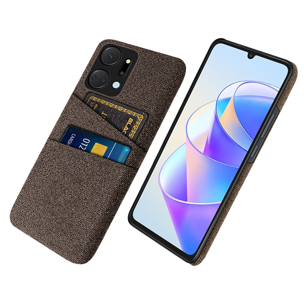 For Honor X7a 5G Anti-Dust Cloth Texture Phone Cover Cellphone Protective Case with 2 Card Slots