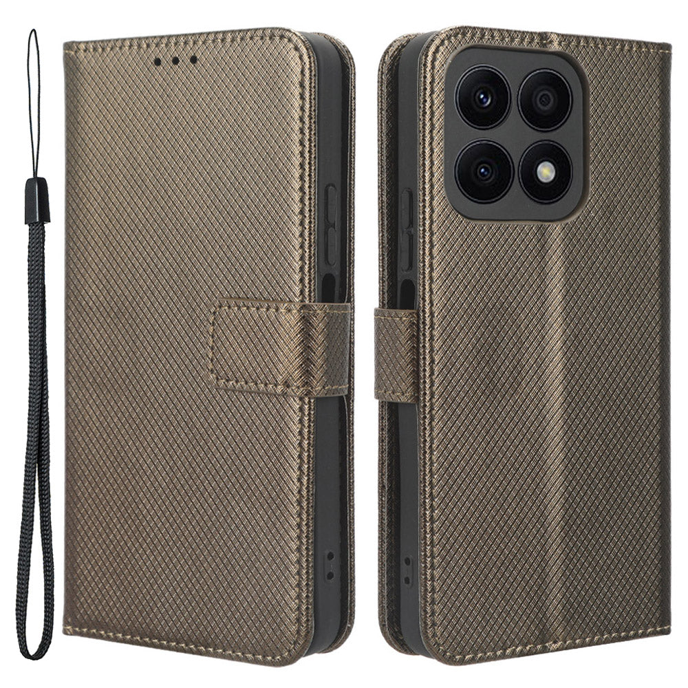 For Honor X8a 4G Wallet Phone Case Diamond Texture PU Leather Magnetic Flip Stand Cover