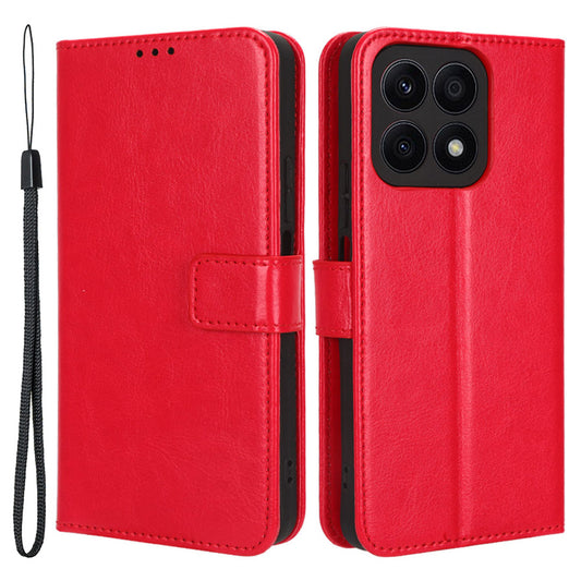 For Honor X8a 4G PU Leather Phone Case Wallet Crazy Horse Texture Stand Flip Folio Cover