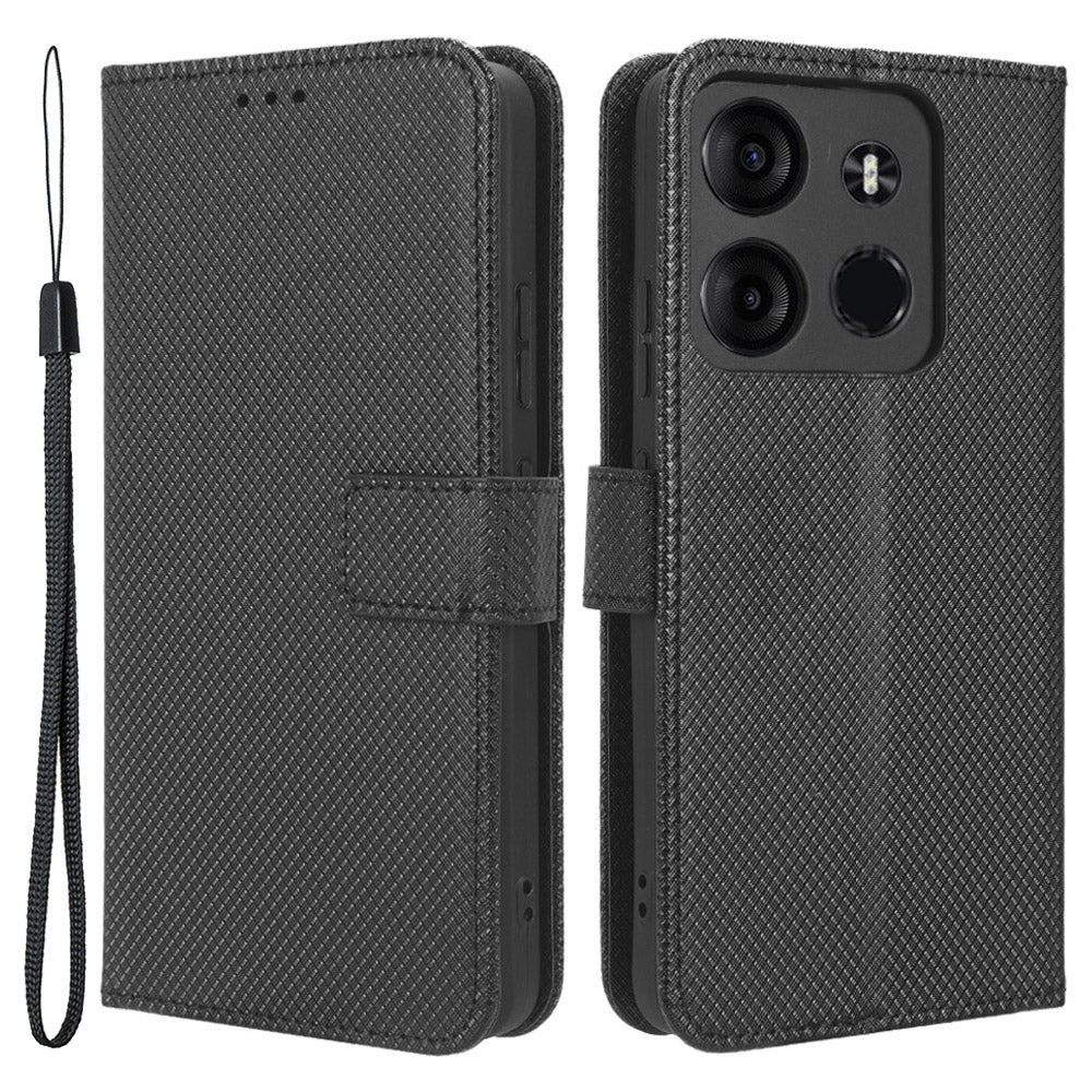 For Tecno Spark Go 2023 4G Flip Wallet Case PU Leather Diamond Texture Stand Magnetic Phone Cover