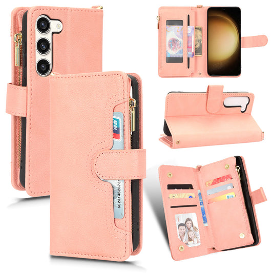 For Samsung Galaxy S23 Wallet Zipper Pocket Phone Case Shockproof Phone Cover with Strap