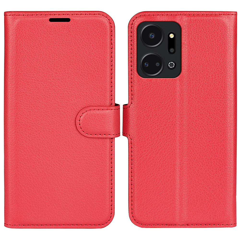 For Honor X7a 4G Stand Wallet PU Leather Phone Case Litchi Texture Anti-scratch Phone Cover