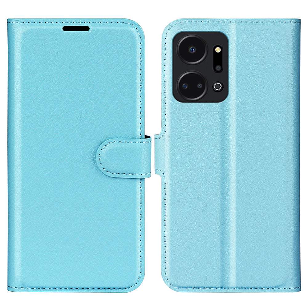 For Honor X7a 4G Stand Wallet PU Leather Phone Case Litchi Texture Anti-scratch Phone Cover