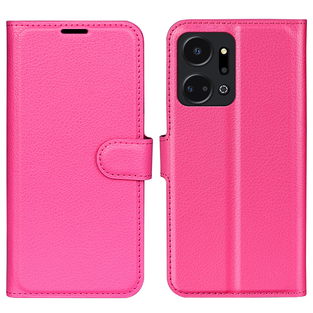 For Honor X7a 4G Stand Wallet PU Leather Phone Case Litchi Texture Anti-scratch Phone Cover