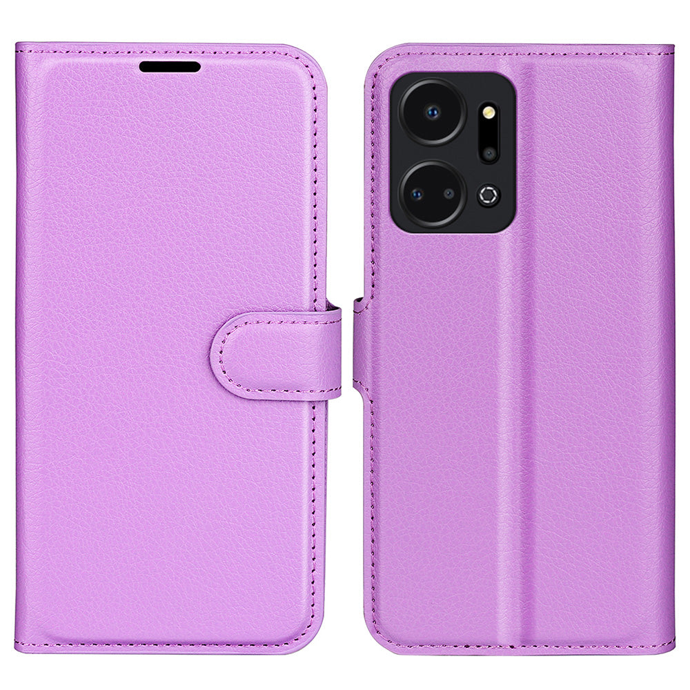 For Honor X7a 4G Stand Wallet PU Leather Phone Case Litchi Texture Anti-scratch Phone Cover