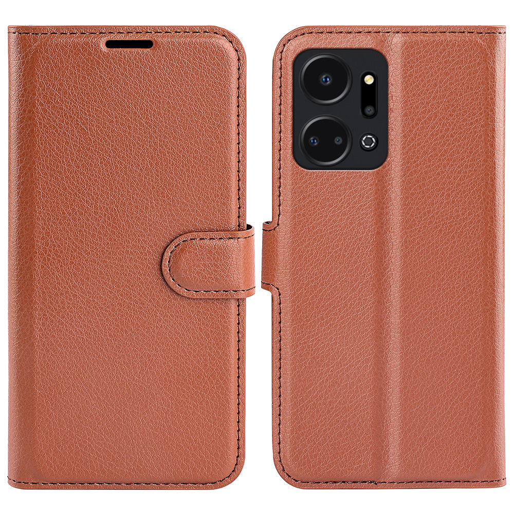 For Honor X7a 4G Stand Wallet PU Leather Phone Case Litchi Texture Anti-scratch Phone Cover