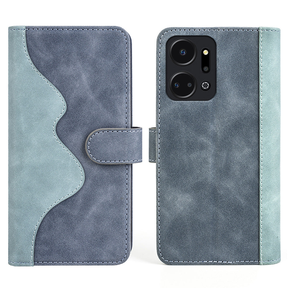 For Honor X7a 4G Anti-fall Phone Case Dual Color Splicing Stand Wallet PU Leather Cell Phone Cover
