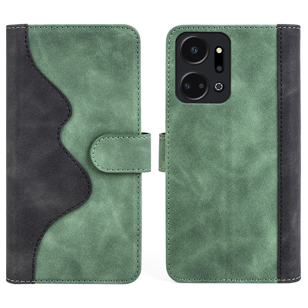 For Honor X7a 4G Anti-fall Phone Case Dual Color Splicing Stand Wallet PU Leather Cell Phone Cover