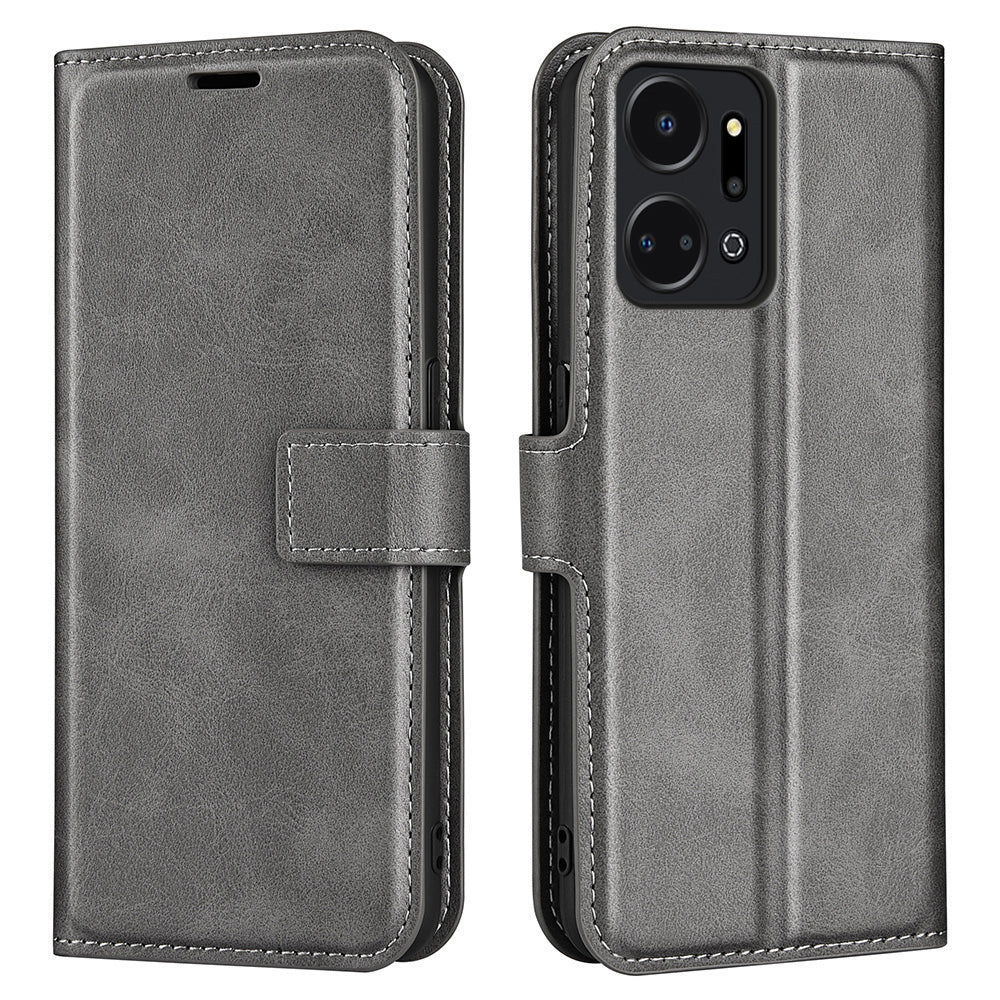 Cell Phone Case For Honor X7a 4G , Wallet Square Magnetic Clasp Calf Texture Stand Phone Cover