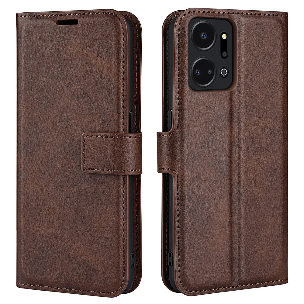 Cell Phone Case For Honor X7a 4G , Wallet Square Magnetic Clasp Calf Texture Stand Phone Cover