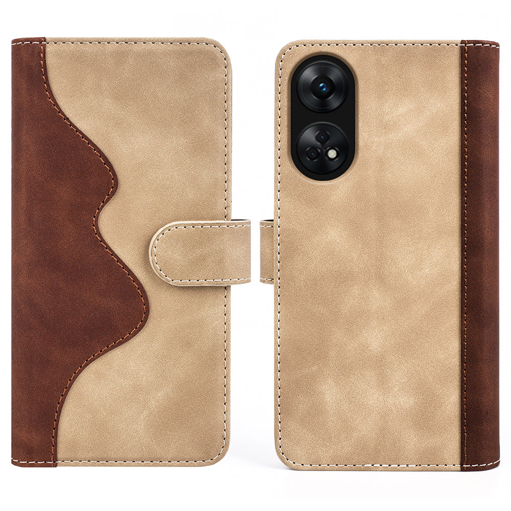For Oppo Reno8 T 4G Dual Color Splicing Cell Phone Case with Stand Wallet Leather Protective Phone Cover
