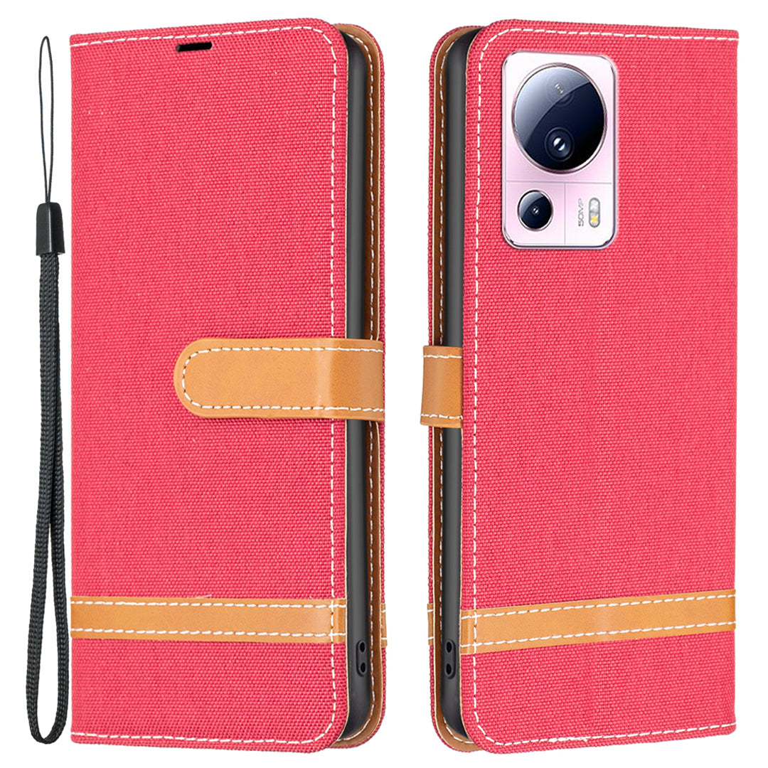 For Xiaomi 13 Lite / Civi 2 5G Jeans Cloth Splicing PU Leather Wallet Cover Anti-drop Flip Stand Phone Case