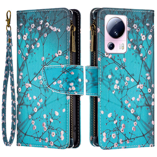 BF Pattern Printing Leather Series-4 For Xiaomi 13 Lite / Civi 2 5G Style-03 Zipper Wallet Phone Case PU Leather Stand Drop-proof Cover