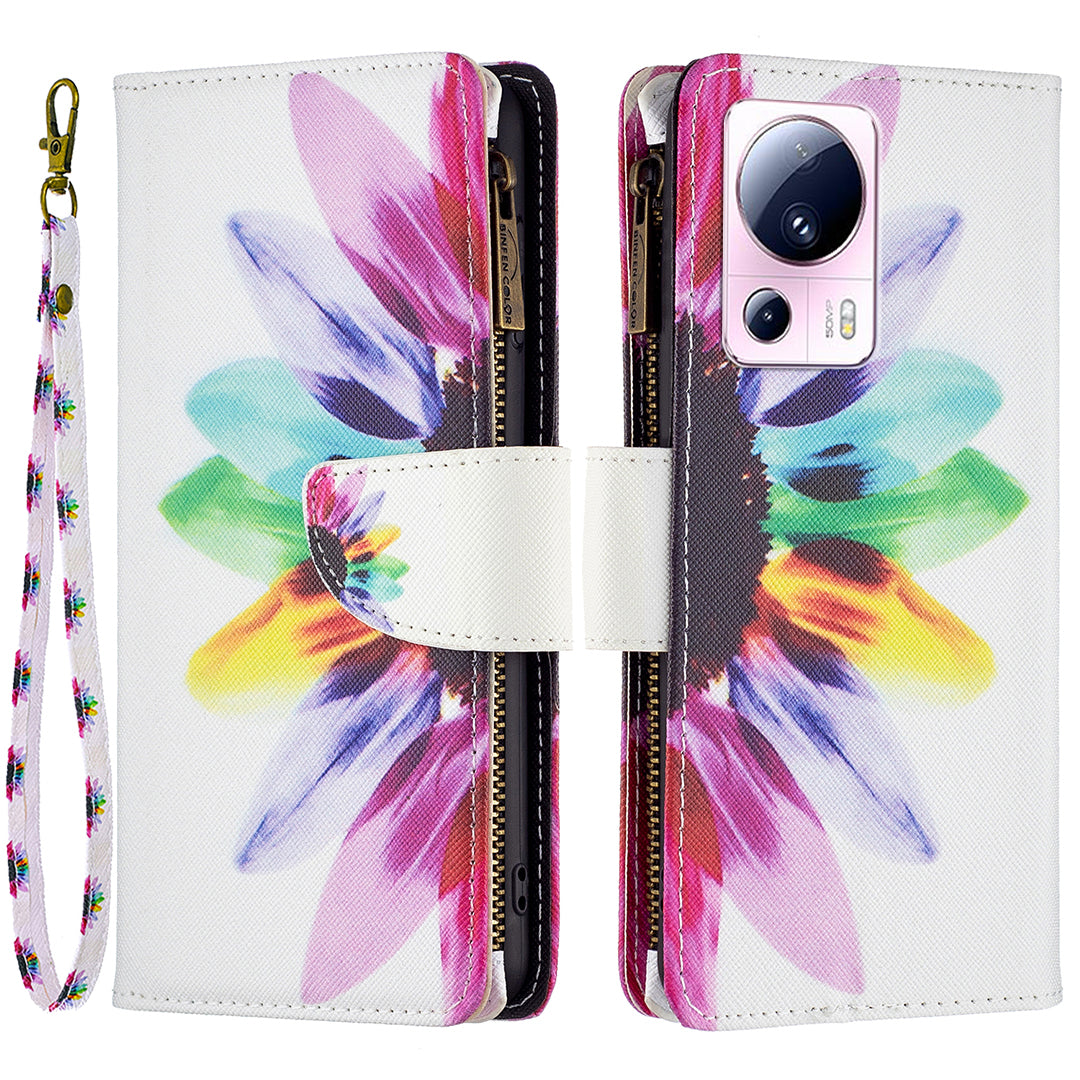 BF Pattern Printing Leather Series-4 For Xiaomi 13 Lite / Civi 2 5G Style-03 Zipper Wallet Phone Case PU Leather Stand Drop-proof Cover