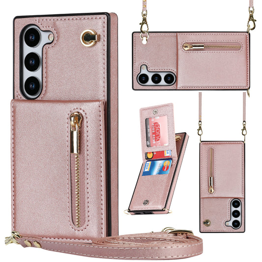 For Samsung Galaxy S23+ Zipper Wallet Phone Case Kickstand Leather+TPU Kickstand Cover with Lanyard