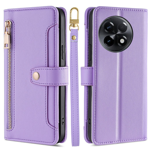 For OnePlus Ace 2 5G / 11R 5G Wallet Phone Case PU Leather Card Slots Zipper Pocket Stand Cover with Straps