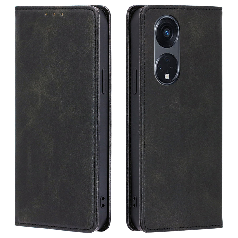For Oppo Reno8 T 5G / A1 Pro 5G Calf Texture Phone Case Magnetic Auto-absorbed Wallet Leather Stand Cover