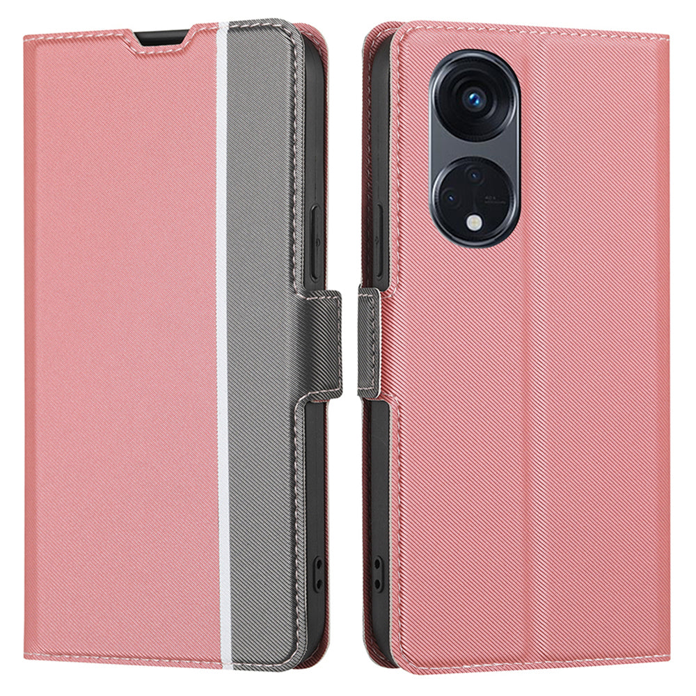 For Oppo Reno8 T 5G / A1 Pro 5G Phone Leather Case Card Holder Stand Twill Texture Phone Cover