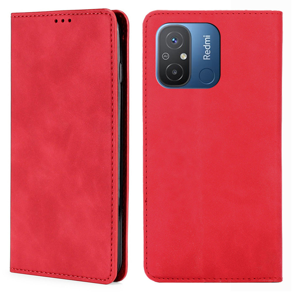 For Xiaomi Redmi 12C 4G Card Holder PU Leather Flip Case Skin-touch Phone Stand Cover