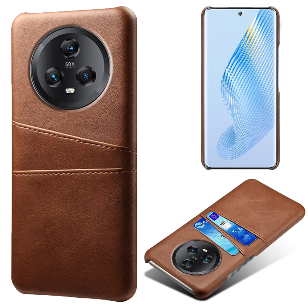 For Honor Magic5 5G Dual Card Slots Phone Case Leather Coated PC Drop-proof Cover