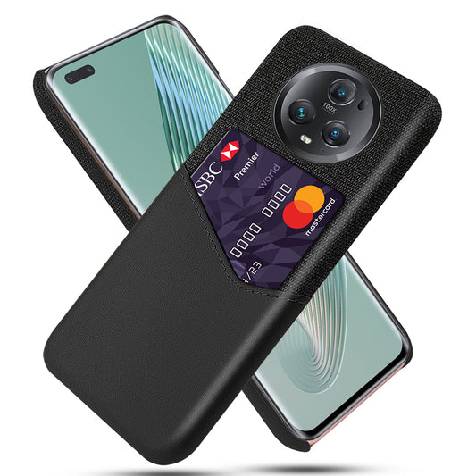 For Honor Magic5 Pro Cloth Texture Phone Case with Card Slot PU Leather+PC Protective Back Shell