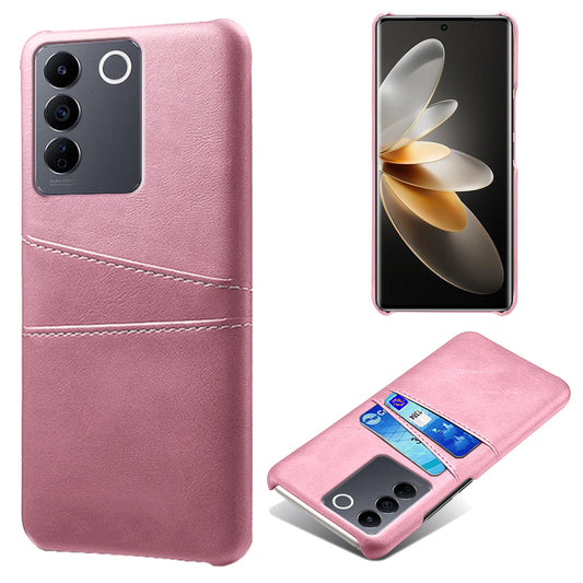 Leather Coated PC Phone Cover for vivo S16e 5G , Dual Card Slots Protective Phone Case