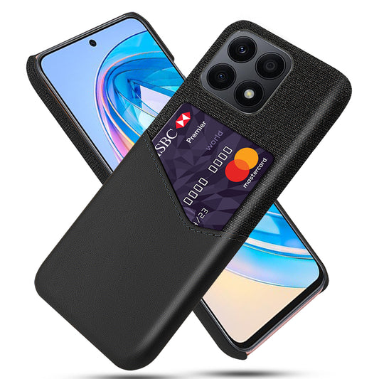 For Honor X8a 4G PU Leather+PC Protective Back Shell Cloth Texture Phone Case with Card Slot