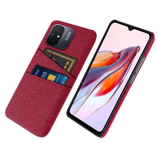 Dual Card Slots Cloth Texture Phone Case for Xiaomi Redmi 12C 4G , Hard PC Protective Phone Cover