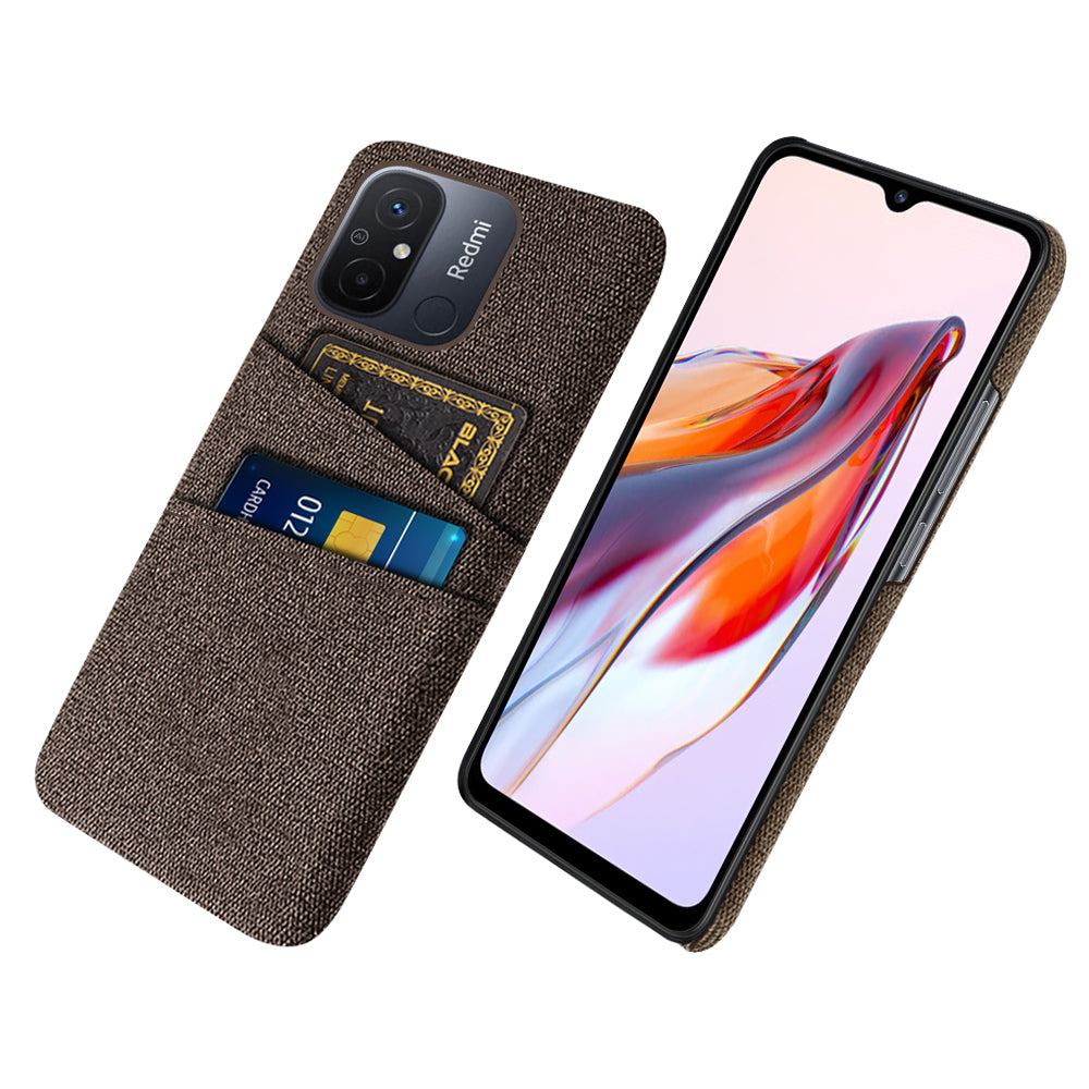 Dual Card Slots Cloth Texture Phone Case for Xiaomi Redmi 12C 4G , Hard PC Protective Phone Cover