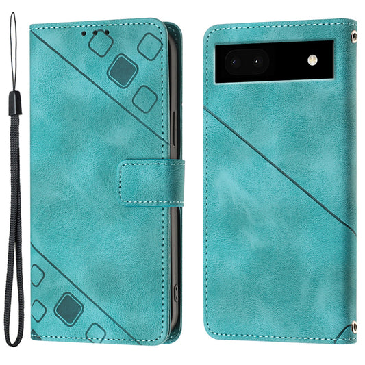PT005 YB Imprinting Series-6 for Google Pixel 7a Skin-friendly Protective Phone Case Flip Leather Wallet Cover with Stand